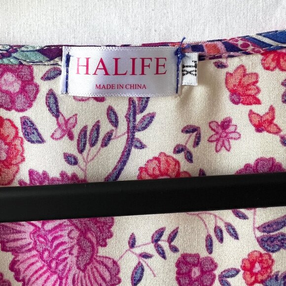 Halife Pink Floral Lightweight Boho-Chic Tunic Tassel Shift Dress, Size XL, EC - Picture 5 of 9